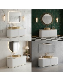 Mobile bagno sospeso contemporaneo 2 ante cannettato legno bianco o...