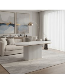 Tavolo rettangolare contemporaneo cannettato legno bianco oro e cro...