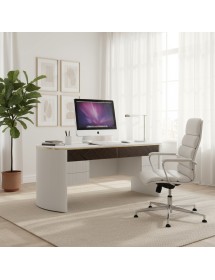 Scrivania contemporanea cannettato legno bianco oro e cromo 200x80x...