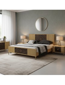 Letto matrimoniale contemporaneo cannettato legno naturale 215x212x...