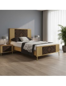 Letto 1 piazza e mezza contemporaneo cannettato legno naturale 135x...
