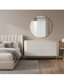 Cassettiera contemporanea cannettato 6 cassetti legno bianco oro cr...