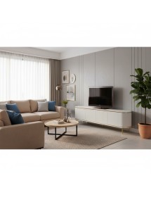 Porta tv contemporaneo cannettato 4 ante legno bianco oro cromo 200...