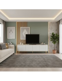 Porta tv contemporaneo cannettato 4 ante legno bianco oro cromo 200...
