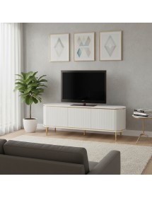 Porta tv contemporaneo cannettato 3 ante legno bianco oro cromo 157...