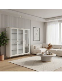 Vetrina contemporanea cannettato 3 ante legno bianco oro cromo 164X...