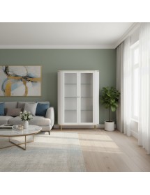 Vetrina contemporanea cannettato 2 ante legno bianco oro cromo 120X...