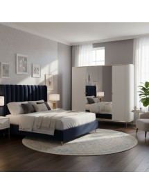 Armadio contemporaneo cannettato 4 ante legno con specchio bianco o...