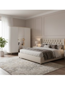 Armadio contemporaneo cannettato 3 ante legno con specchio bianco o...