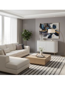 Credenza contemporanea cannettato 2 ante legno bianco oro cromo 117...