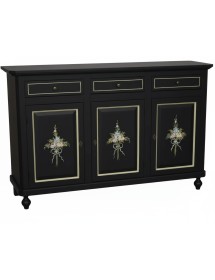Madia Credenza 3 Ante Legno shabby nero Decorata Filo oro 158x45x98