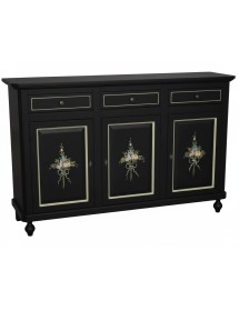 Madia Credenza 3 Ante Legno shabby nero Decorata Filo oro 158x45x98