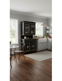 Cristalliera 2 porte shabby legno nero decorata filo oro 104x43x208