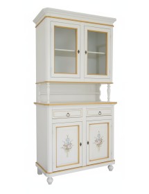 Cristalliera 2 porte shabby legno bianco decorata filo oro 104x43x208