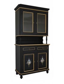 Cristalliera 2 porte shabby legno nero decorata filo oro 104x43x208