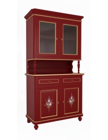 Cristalliera 2 porte shabby legno rosso decorata filo oro 104x43x208