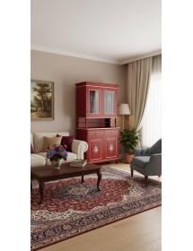 Cristalliera 2 porte shabby legno rosso decorata filo oro 104x43x208