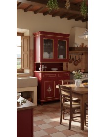 Cristalliera 2 porte shabby legno rosso decorata filo oro 104x43x208