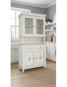 Cristalliera 2 porte shabby legno bianco decorata filo oro 104x43x208