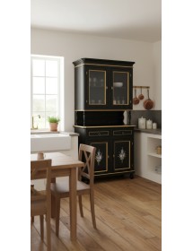 Cristalliera 2 porte shabby legno nero decorata filo oro 104x43x208