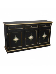 Madia Credenza 3 Ante Legno shabby nero Decorata Filo oro 156x42x86