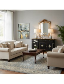 Madia Credenza 3 Ante Legno shabby nero Decorata Filo oro 156x42x86