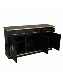 Madia Credenza 3 Ante Legno shabby nero Decorata Filo oro 156x42x86
