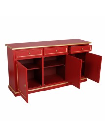 Madia Credenza 3 Ante Legno shabby rosso Decorata Filo oro 156x42x86
