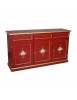 Madia Credenza 3 Ante Legno shabby rosso Decorata Filo oro 156x42x86