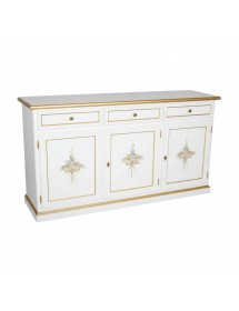 Madia Credenza 3 Ante Legno shabby bianco Decorata Filo oro 156x42x86