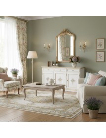 Madia Credenza 3 Ante Legno shabby bianco Decorata Filo oro 156x42x86