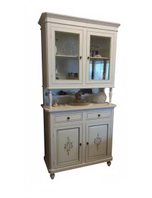 MOBILI 2G - CRISTALLIERA IN LEGNO 4 ANTE BIANCA/DECORI FLOREALI L.104 P.43 H.208