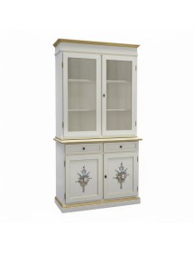 Cristalliera 2 porte shabby legno bianco decorata filo oro 105x42x206