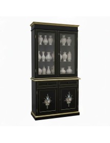 Cristalliera 2 porte shabby legno nero decorata filo oro 105x42x206