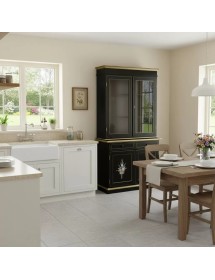 Cristalliera 2 porte shabby legno nero decorata filo oro 105x42x206