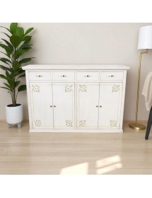 Madia Credenza legno 4 porte shabby bianco anticato decoro filo verde 160X40X110 vista frontale
