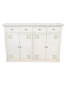 Madia Credenza legno 4 porte shabby bianco anticato decoro filo verde 160X40X110 vista frontale
