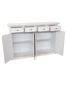 Madia Credenza legno 4 porte shabby bianco anticato decoro filo verde 160X40X110 vista frontale