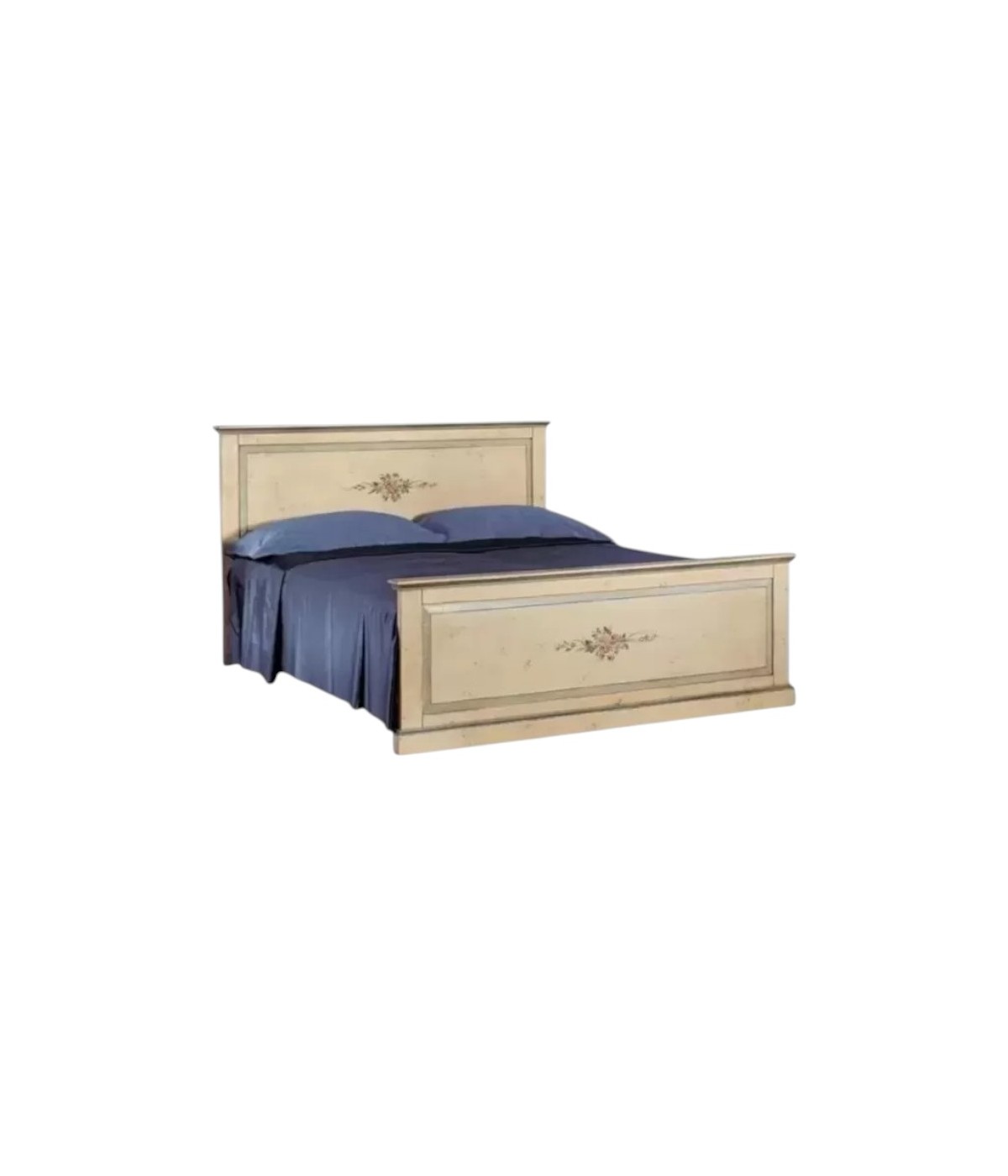 MOBILI 2G - LETTO  DRITTO MATRIMONIALE AVORIO ANTICO FILO AZZURRO IN LEGNO