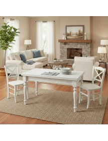 Set tavolo rettangolare shabby bianco anticato 100x70 120x80 140x80 160x85 allungabile con 4/6 sedie seduta legno