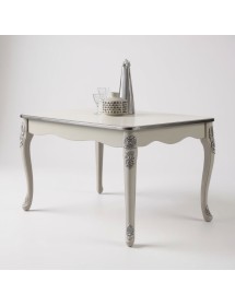 Tavolo barocco allungabile bianco anticato filo oro/argento 160x90x82