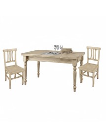 Set tavolo rettangolare shabby avorio anticato 120x80 130x85 140x80 160x85 allungabile con 4/6 sedie seduta legno