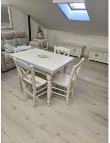Set tavolo bianco anticato decorato 100x70 120x80 140x80 160x85 allungabile con 4/6 sedie seduta legno