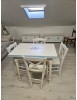 Set tavolo bianco anticato decorato 100x70 120x80 140x80 160x85 allungabile con 4/6 sedie seduta legno