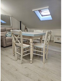 Set tavolo bianco anticato decorato 100x70 120x80 140x80 160x85 allungabile con 4/6 sedie seduta legno