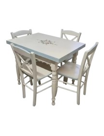 Set tavolo bianco anticato decorato 100x70 120x80 140x80 160x85 allungabile con 4/6 sedie seduta legno