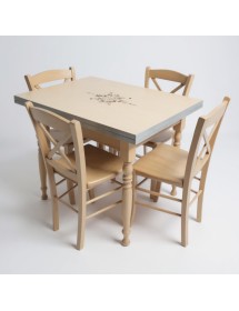 Set tavolo avorio anticato decorato 100x70 120x80 140x80 160x85 allungabile con 4/6 sedie seduta legno