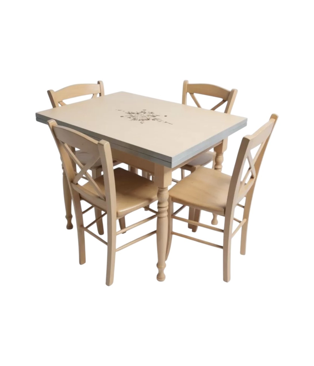 Set tavolo avorio anticato decorato 100x70 120x80 140x80 160x85 allungabile con 4/6 sedie seduta legno