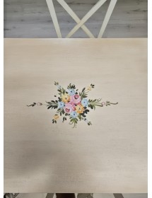 Set tavolo avorio anticato decorato 100x70 120x80 140x80 160x85 allungabile con 4/6 sedie seduta legno