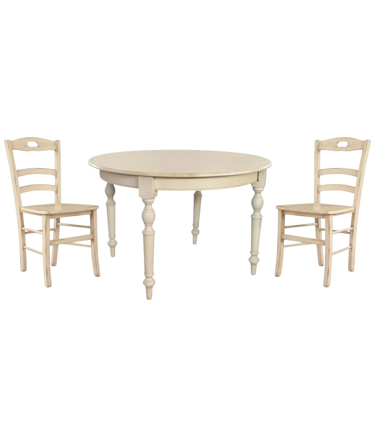 Set tavolo rotondo avorio anticato 100x100 120X120 con 4 sedie legno shabby